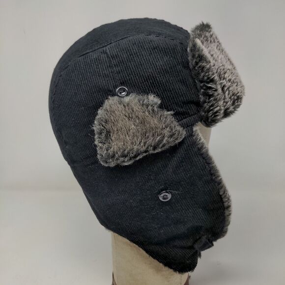 KBEthos Men's Trapper Hat Black One Size Vegan Fur Trim Ear Flaps - Picture 6 of 9